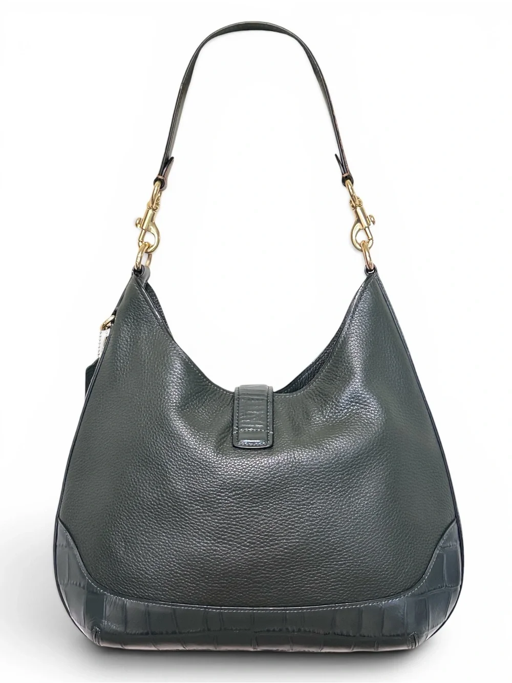 COACH Amber Pebble and Exotic Leather Hobo Shoulder Bag in Ivy